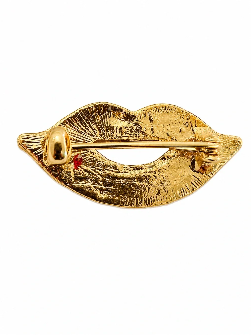 New Red Rhinestone Lips Brooch Pin – Sparkling Crystal Kiss Brooch – Gold Tone